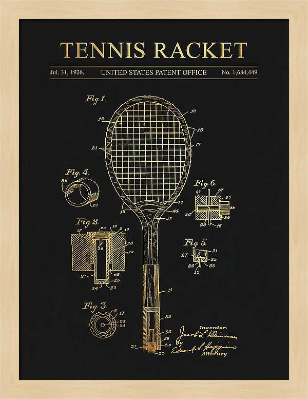 Tennis Racket Gold Patent Us1684449a