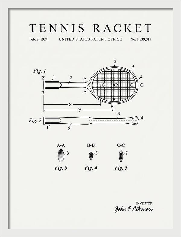 Tennis Racket Minimalist Patent Us1539019a