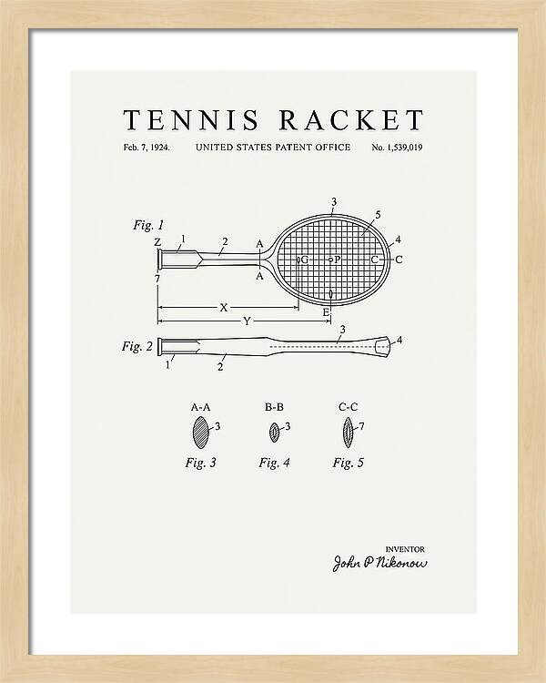 Tennis Racket Minimalist Patent Us1539019a