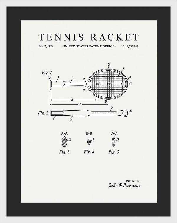 Tennis Racket Minimalist Patent Us1539019a