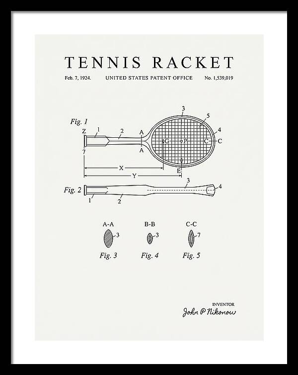 Tennis Racket Minimalist Patent Us1539019a