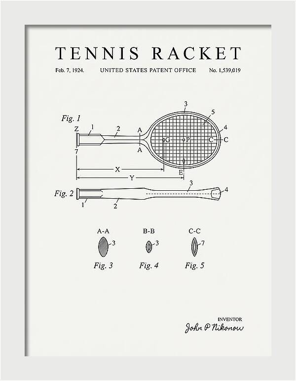 Tennis Racket Minimalist Patent Us1539019a