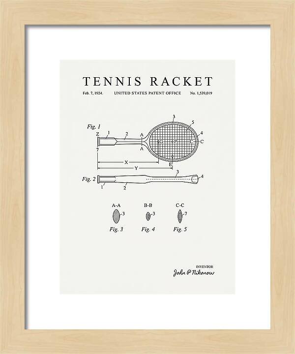 Tennis Racket Minimalist Patent Us1539019a
