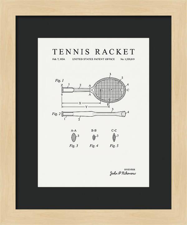 Tennis Racket Minimalist Patent Us1539019a