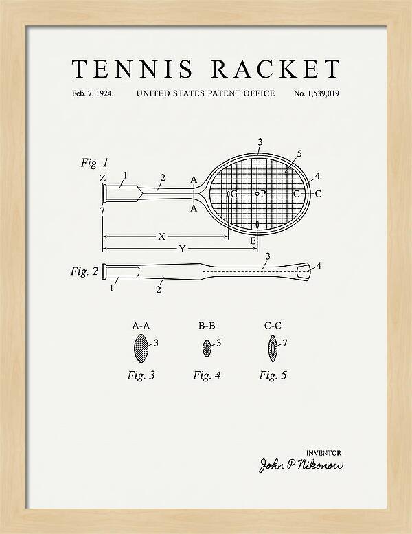 Tennis Racket Minimalist Patent Us1539019a