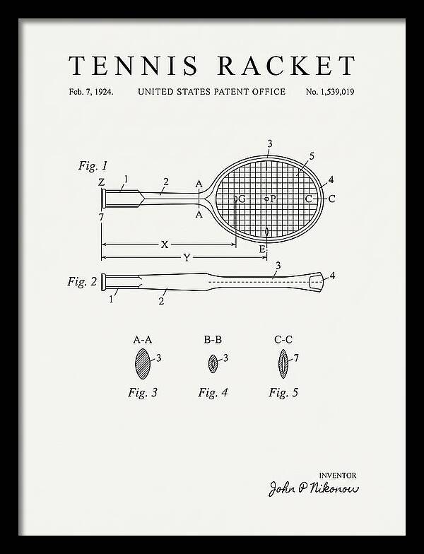 Tennis Racket Minimalist Patent Us1539019a