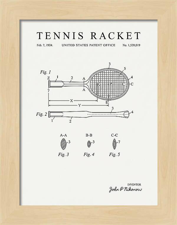 Tennis Racket Minimalist Patent Us1539019a