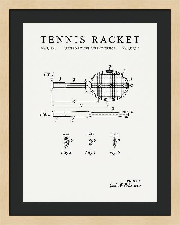 Tennis Racket Minimalist Patent Us1539019a