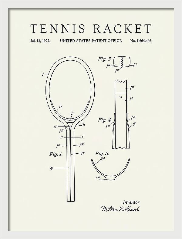 Tennis Racket Minimalist Patent Us1664466a