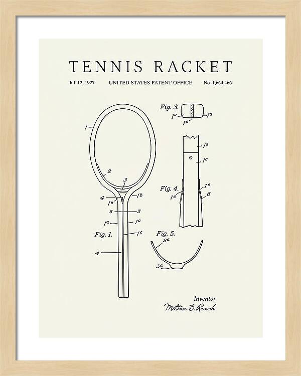 Tennis Racket Minimalist Patent Us1664466a