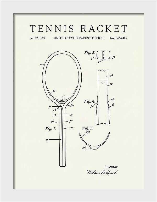 Tennis Racket Minimalist Patent Us1664466a