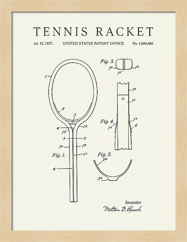 Tennis Racket Minimalist Patent Us1664466a
