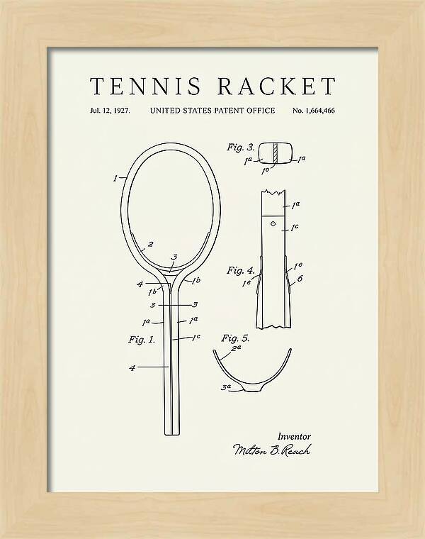 Tennis Racket Minimalist Patent Us1664466a