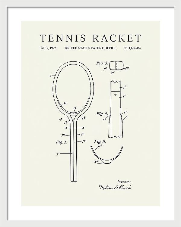 Tennis Racket Minimalist Patent Us1664466a