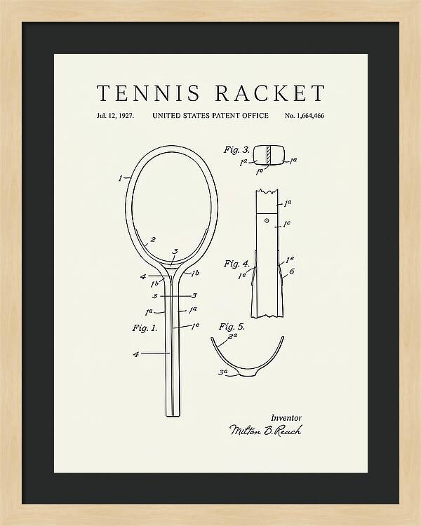 Tennis Racket Minimalist Patent Us1664466a