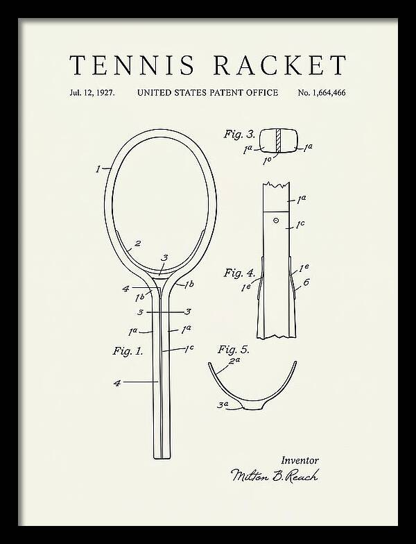 Tennis Racket Minimalist Patent Us1664466a