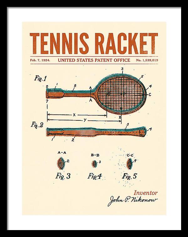Tennis Racket Retro Patent Us1539019a