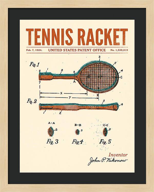 Tennis Racket Retro Patent Us1539019a