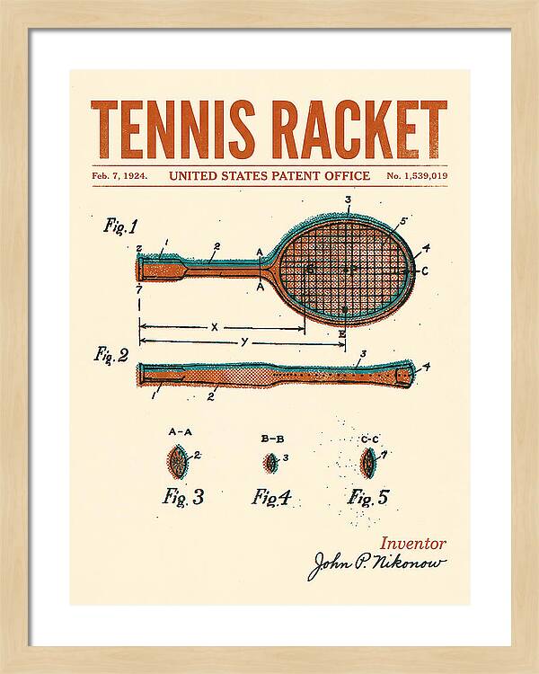 Tennis Racket Retro Patent Us1539019a