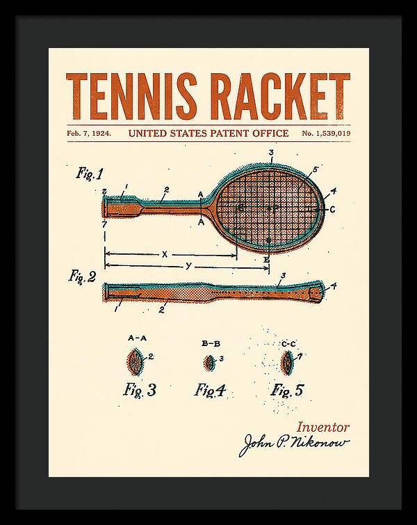 Tennis Racket Retro Patent Us1539019a