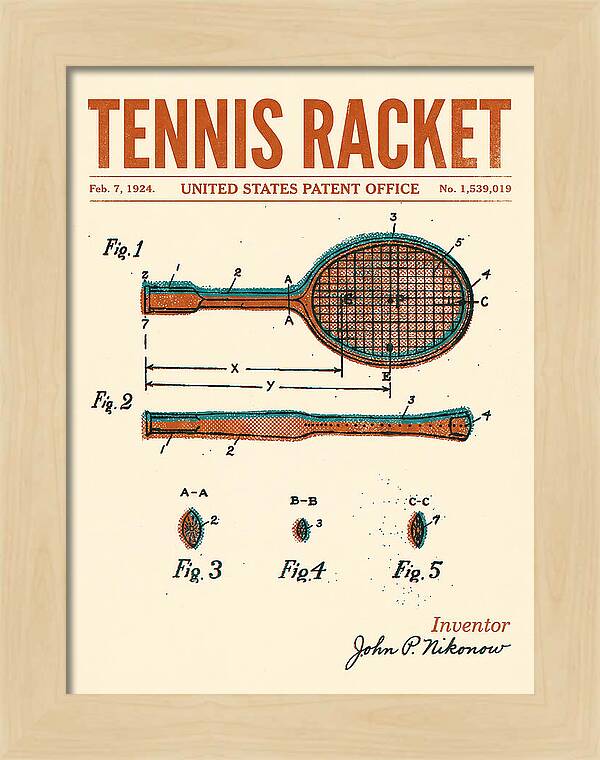 Tennis Racket Retro Patent Us1539019a