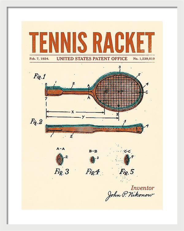 Tennis Racket Retro Patent Us1539019a