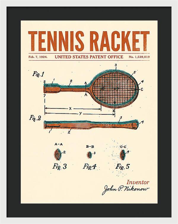 Tennis Racket Retro Patent Us1539019a