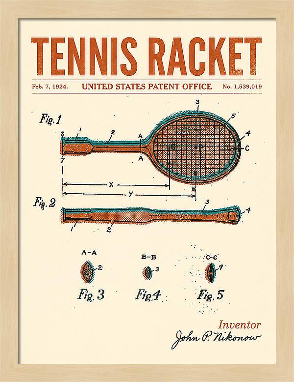 Tennis Racket Retro Patent Us1539019a