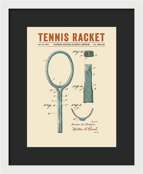 Tennis Racket Retro Patent Us1664466a