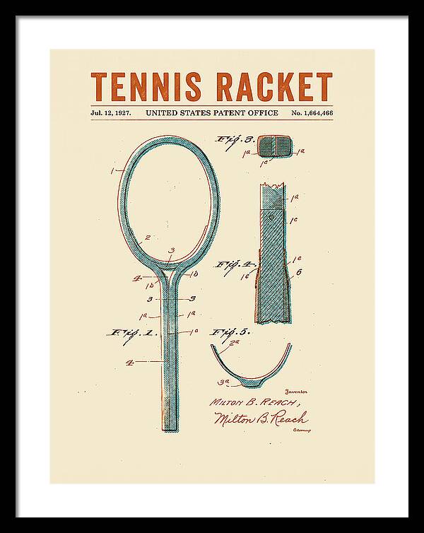 Tennis Racket Retro Patent Us1664466a