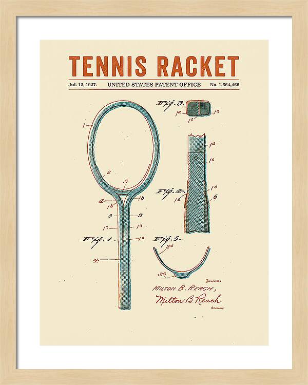 Tennis Racket Retro Patent Us1664466a