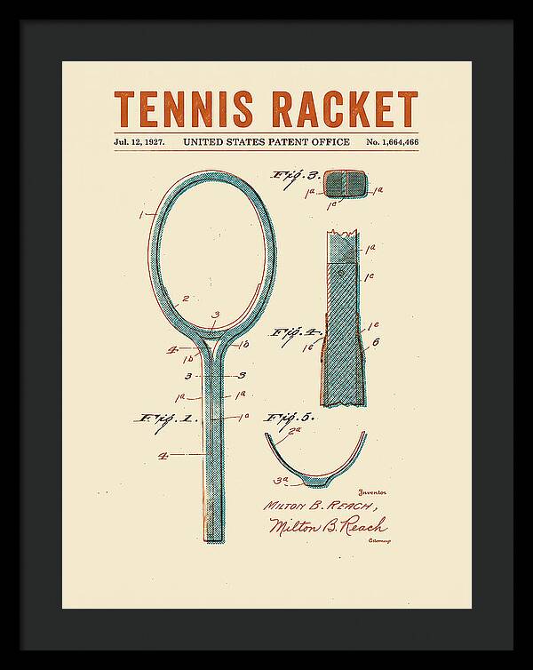 Tennis Racket Retro Patent Us1664466a