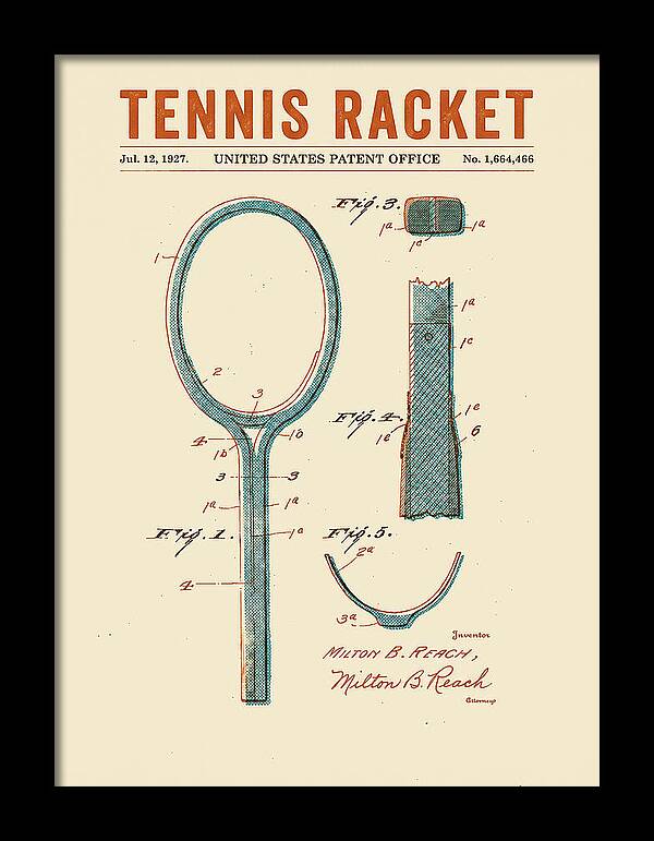 Tennis Racket Retro Patent Us1664466a
