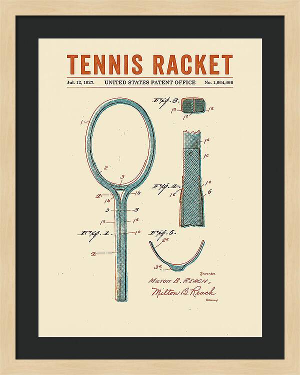 Tennis Racket Retro Patent Us1664466a