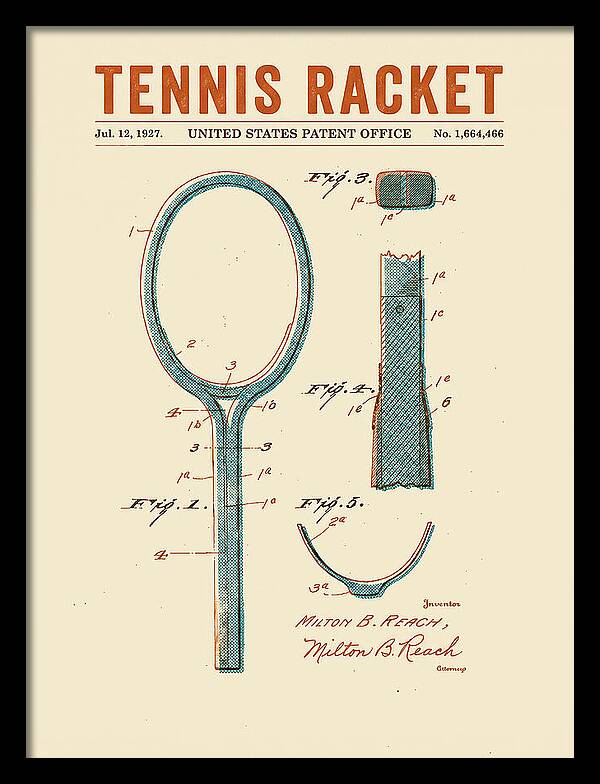 Tennis Racket Retro Patent Us1664466a