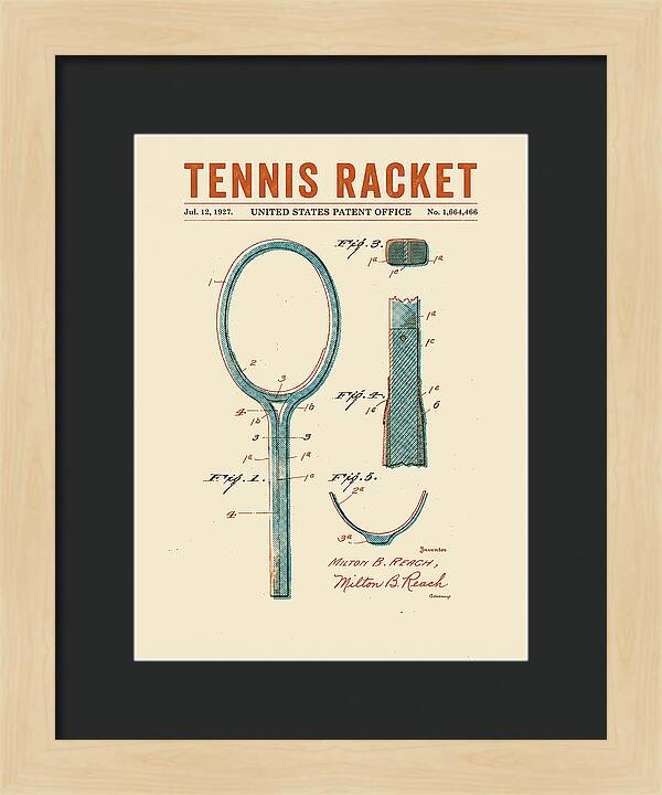 Tennis Racket Retro Patent Us1664466a