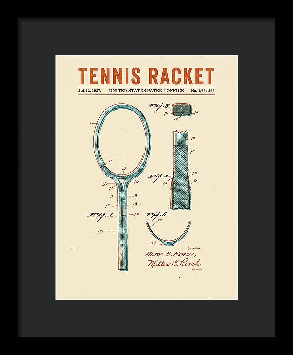 Tennis Racket Retro Patent Us1664466a