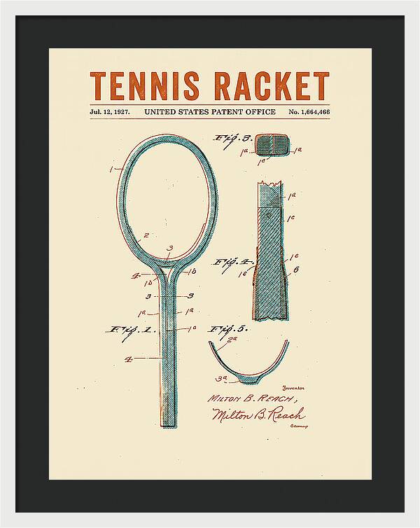 Tennis Racket Retro Patent Us1664466a