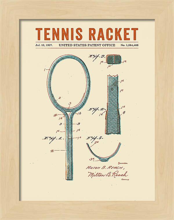 Tennis Racket Retro Patent Us1664466a