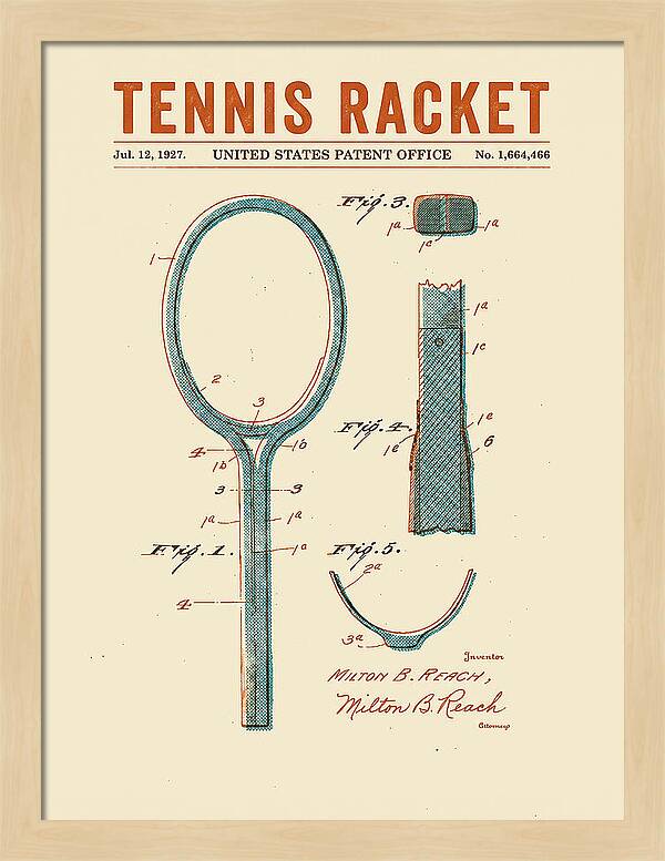 Tennis Racket Retro Patent Us1664466a
