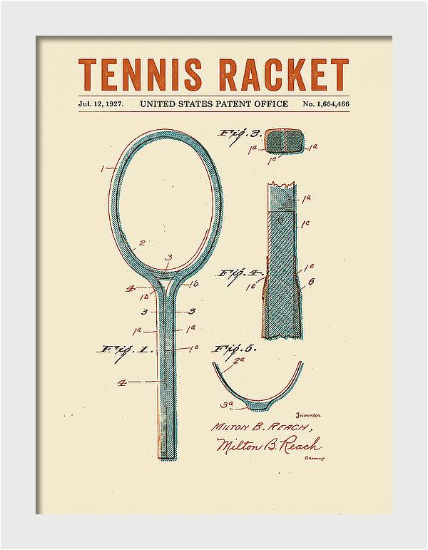 Tennis Racket Retro Patent Us1664466a