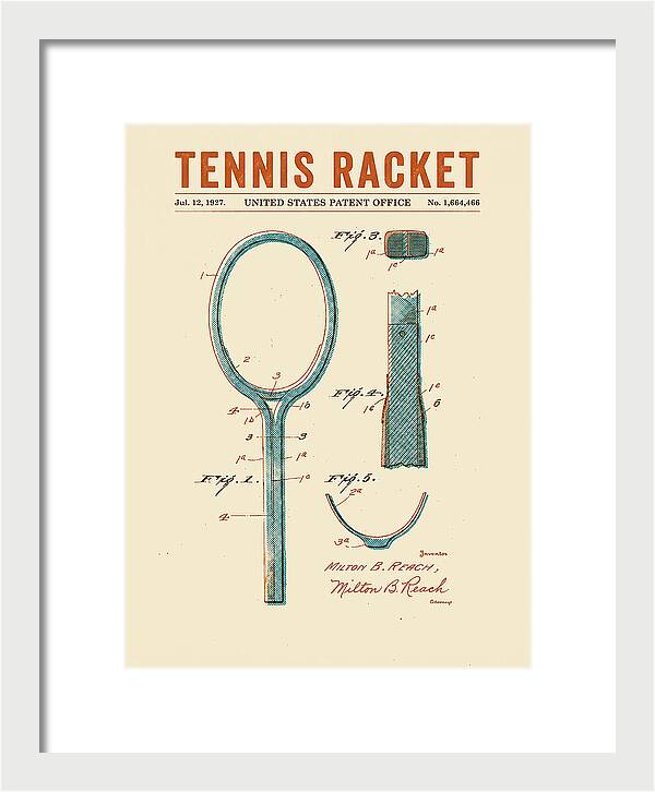 Tennis Racket Retro Patent Us1664466a