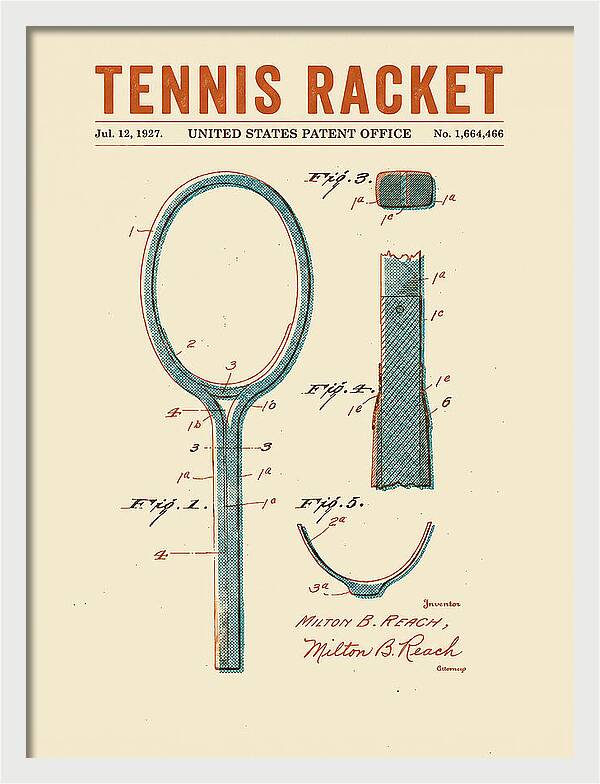 Tennis Racket Retro Patent Us1664466a