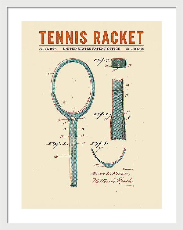 Tennis Racket Retro Patent Us1664466a