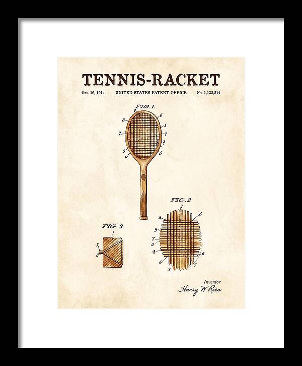 Tennis Racket Watercolor Patent Us1132214a