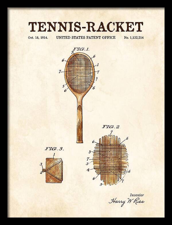 Tennis Racket Watercolor Patent Us1132214a