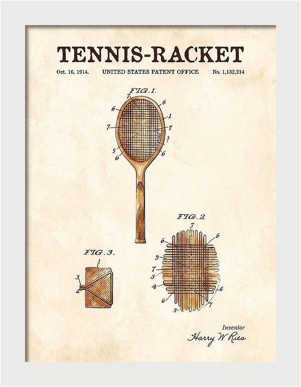 Tennis Racket Watercolor Patent Us1132214a