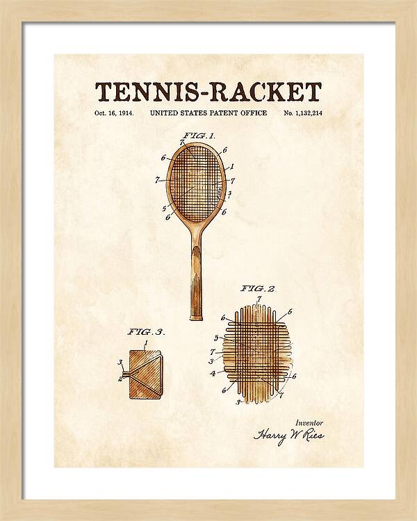 Tennis Racket Watercolor Patent Us1132214a