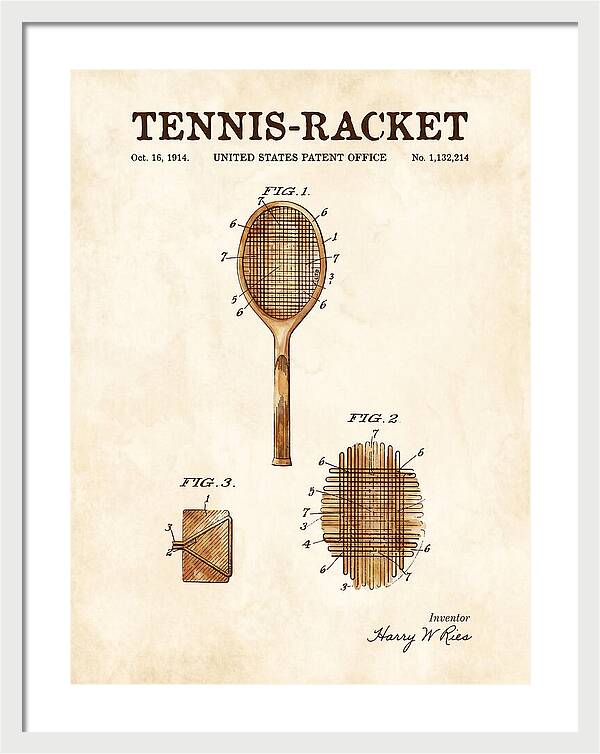 Tennis Racket Watercolor Patent Us1132214a