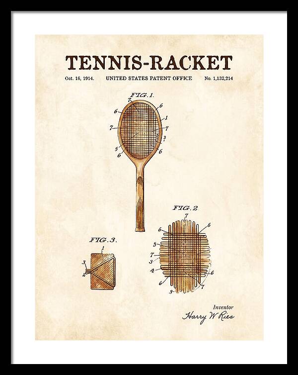 Tennis Racket Watercolor Patent Us1132214a